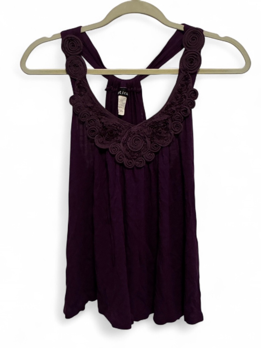 Y2K Wet Seal Purple Floral Trim Racerback Tank Top